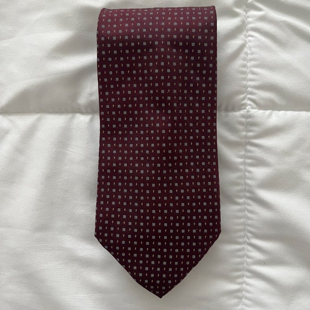 Barneys New York Silk Neck Tie Maroon Geometric Party Office Men's Tie - Picture 3 of 4